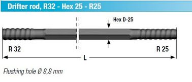 2m to 6m Drill Extension Rod Top Hammer Drilling , 32mm - 52mm Diameter